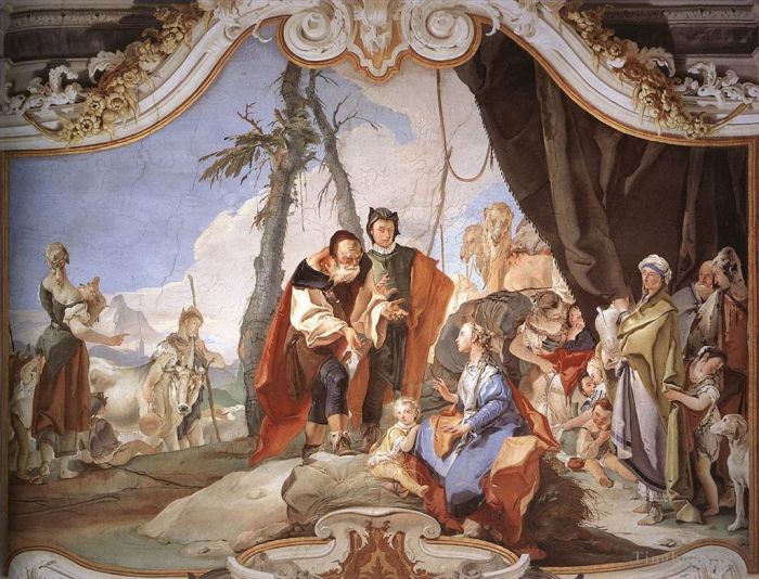 乔瓦尼·巴蒂斯塔·提也波洛 的各类绘画作品 -  《雷切尔,(Rachel),向父亲拉班,(Laban),藏匿神像的父宫》