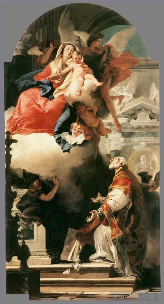 乔瓦尼·巴蒂斯塔·提也波洛 的各类绘画作品 -  《圣母玛利亚向圣菲利普·内里显现》