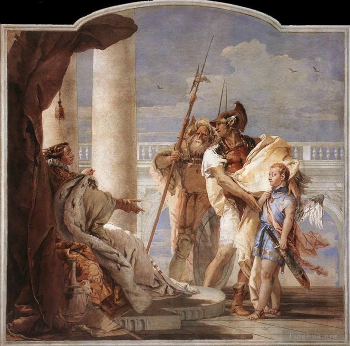 乔瓦尼·巴蒂斯塔·提也波洛 的各类绘画作品 -  《瓦尔马拉纳别墅埃涅阿斯向狄多介绍装扮成阿斯卡尼俄斯的丘比特》