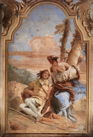 艺术家乔瓦尼·巴蒂斯塔·提也波洛作品《Villa,Valmarana,Angelica,在树上雕刻,Medoros,的名字》