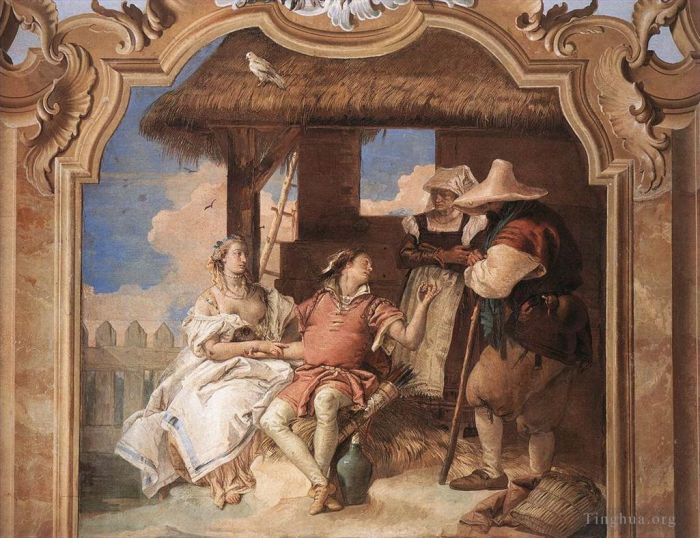 乔瓦尼·巴蒂斯塔·提也波洛 的各类绘画作品 -  《瓦尔玛拉纳别墅安杰莉卡和梅多罗与牧羊人》