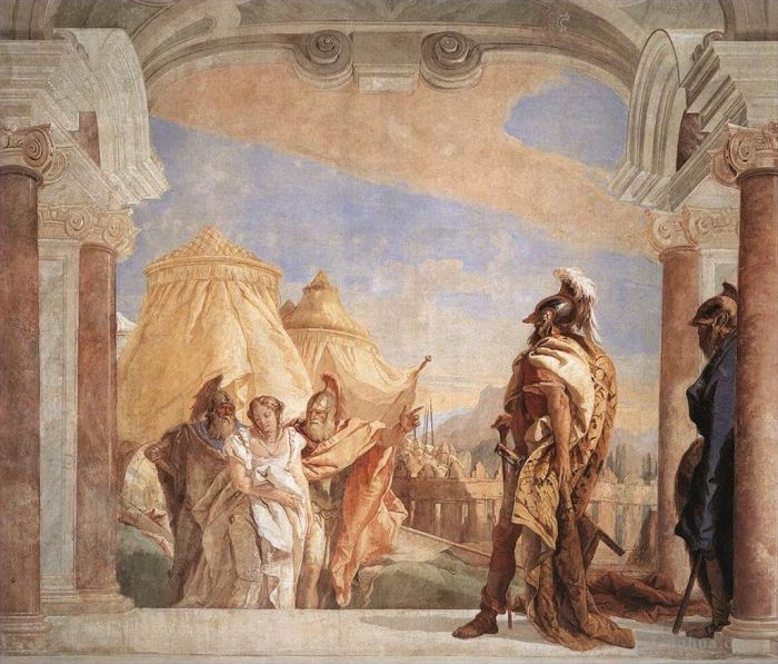 乔瓦尼·巴蒂斯塔·提也波洛 的各类绘画作品 -  《Villa,Valmarana,Eurybates,和,Talthybios,带领,Briseis,前往阿伽门蒙》