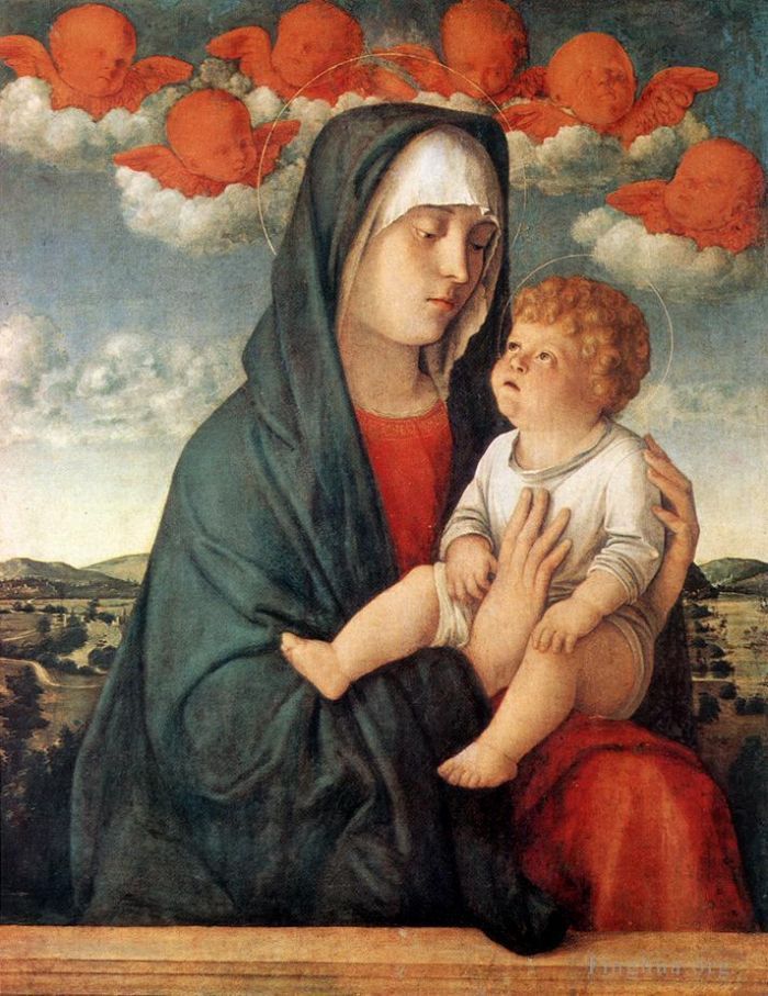 乔瓦尼·贝利尼 的油画作品 -  《红色天使的麦当娜》