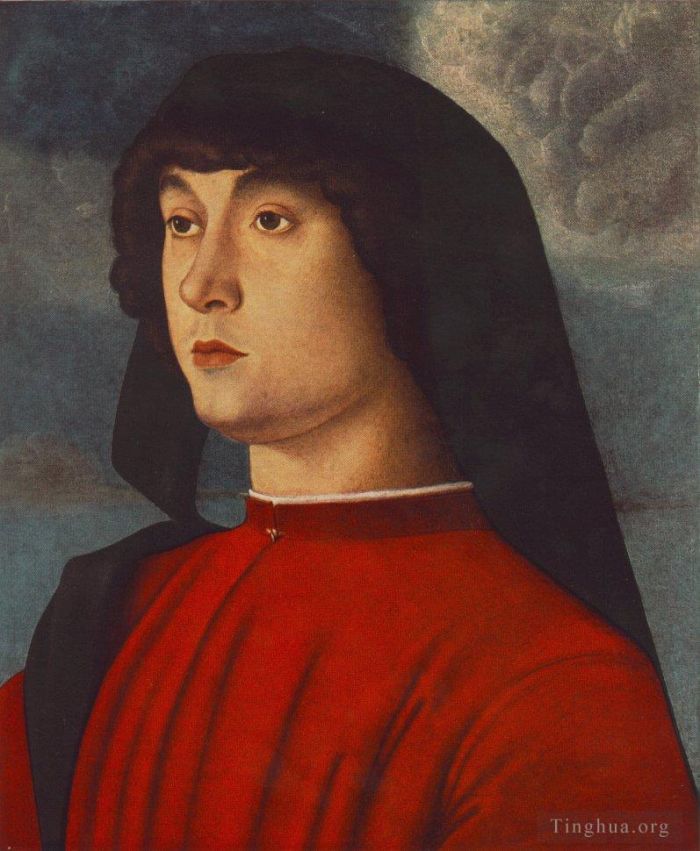 乔瓦尼·贝利尼 的油画作品 -  《一个红衣年轻人的肖像》