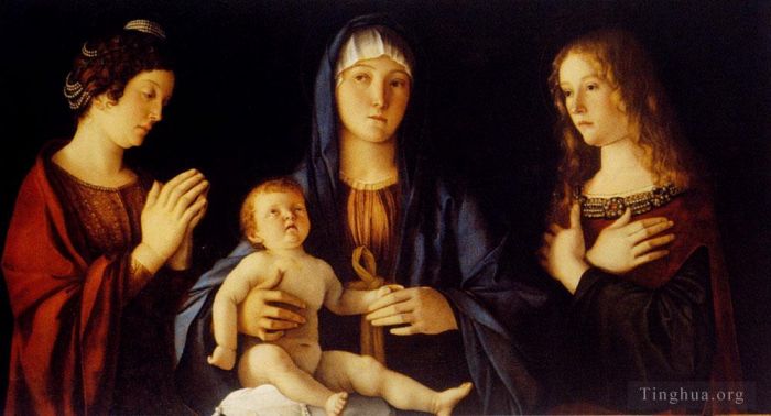 乔瓦尼·贝利尼 的油画作品 -  《圣凯瑟琳和圣玛丽之间的圣母和孩子》