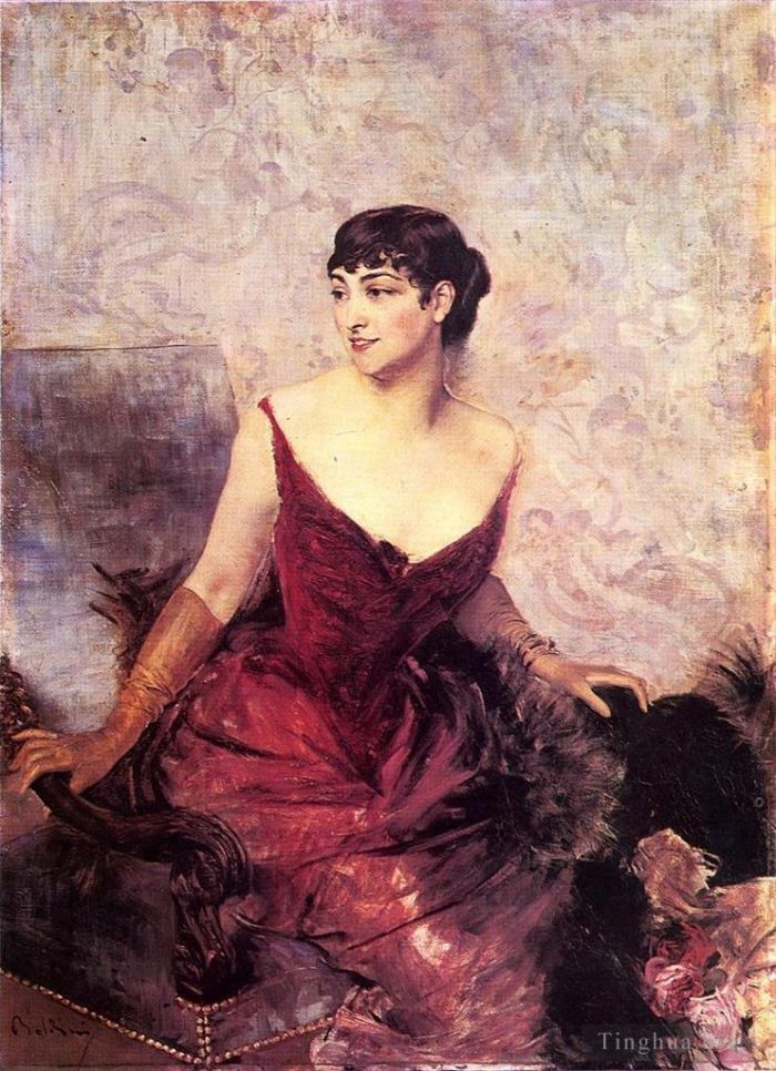 乔瓦尼·博尔迪尼 的油画作品 -  《拉斯蒂伯爵夫人坐在扶手椅上》