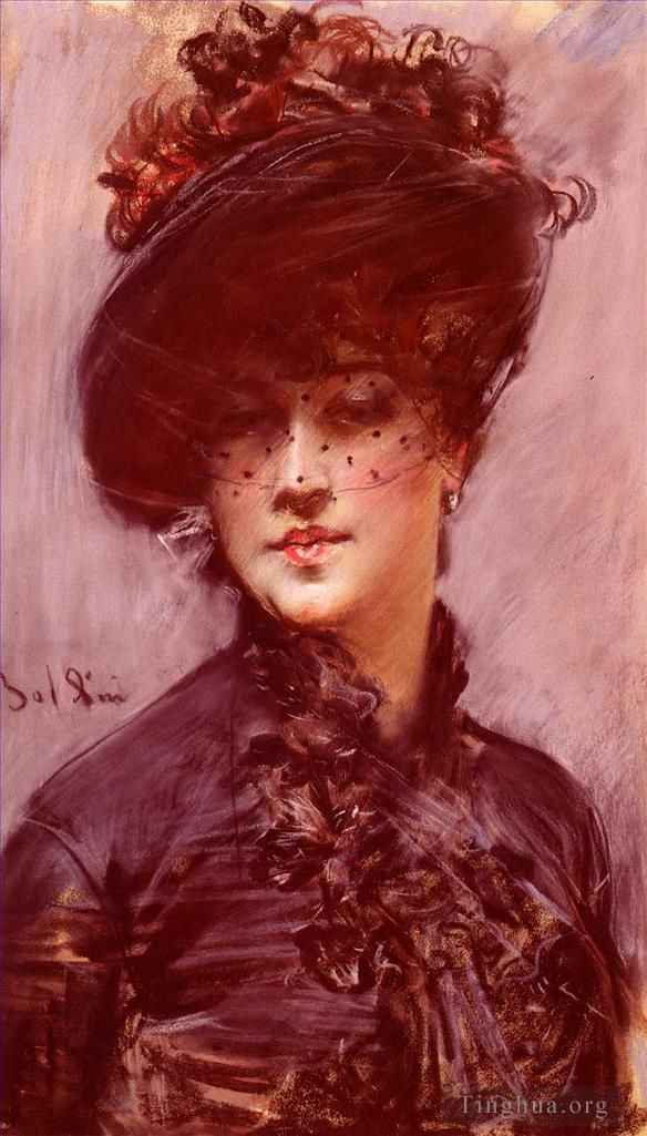 乔瓦尼·博尔迪尼 的油画作品 -  《黑起首的女人》