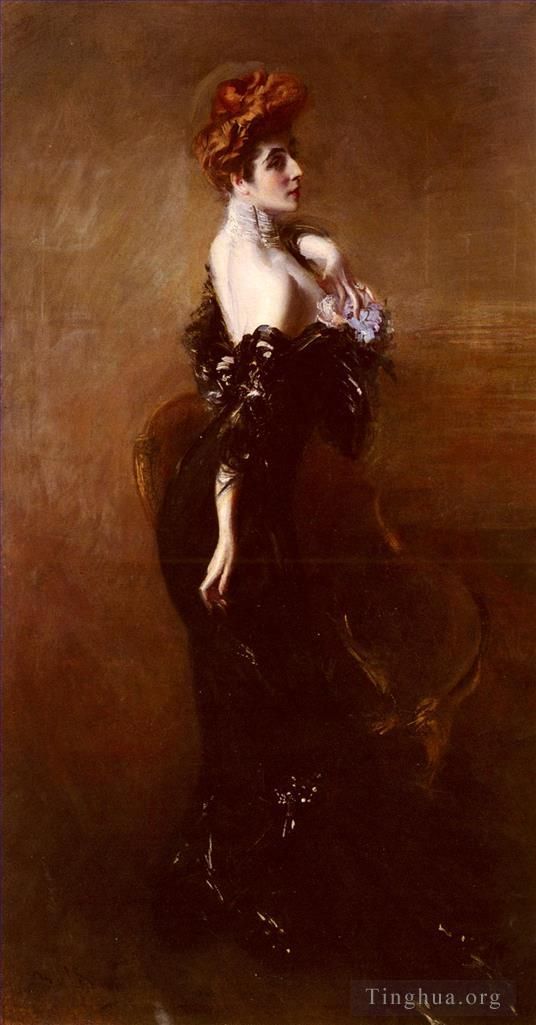 乔瓦尼·博尔迪尼 的油画作品 -  《穿着晚礼服的佩奇夫人肖像》
