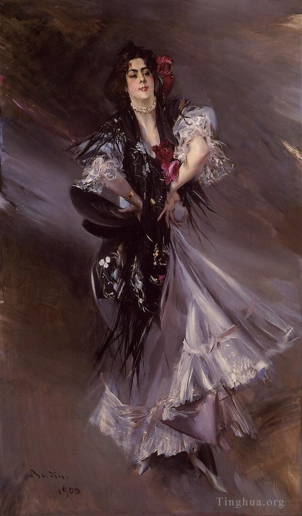 乔瓦尼·博尔迪尼 的油画作品 -  《西班牙舞者安妮塔·德拉·费里的肖像》