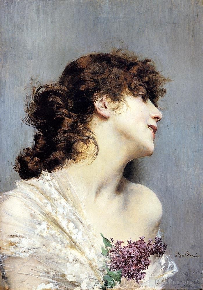 乔瓦尼·博尔迪尼 的油画作品 -  《一个年轻女子的侧面》