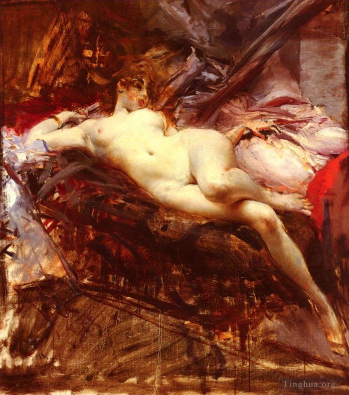 乔瓦尼·博尔迪尼 的油画作品 -  《斜倚裸体》