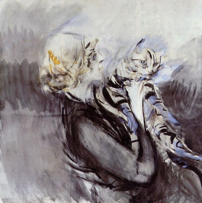 乔瓦尼·博尔迪尼 的各类绘画作品 -  《一位女士与一只猫》