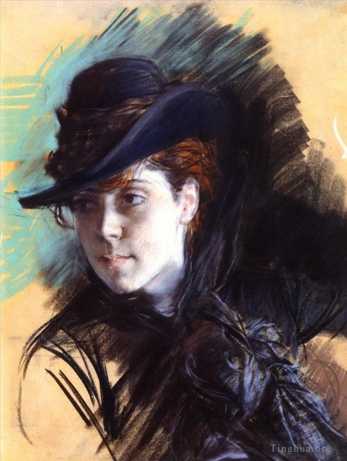 乔瓦尼·博尔迪尼 的各类绘画作品 -  《戴黑帽子的女孩》