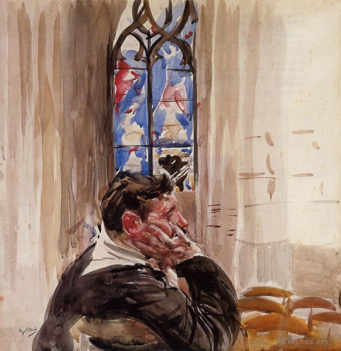 乔瓦尼·博尔迪尼 的各类绘画作品 -  《教堂里一个男人的肖像》