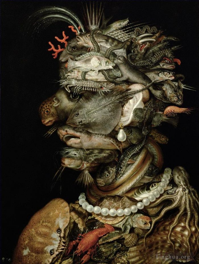 朱塞佩·阿尔钦博托 的油画作品 -  《海洋生物的人》
