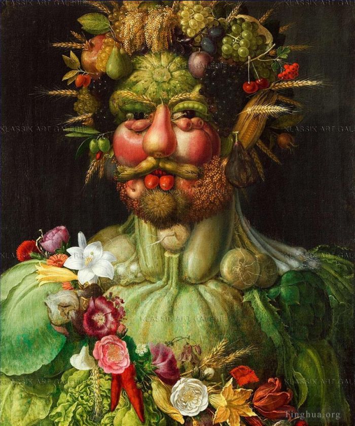 朱塞佩·阿尔钦博托 的油画作品 -  《蔬菜和鲜花的男人》