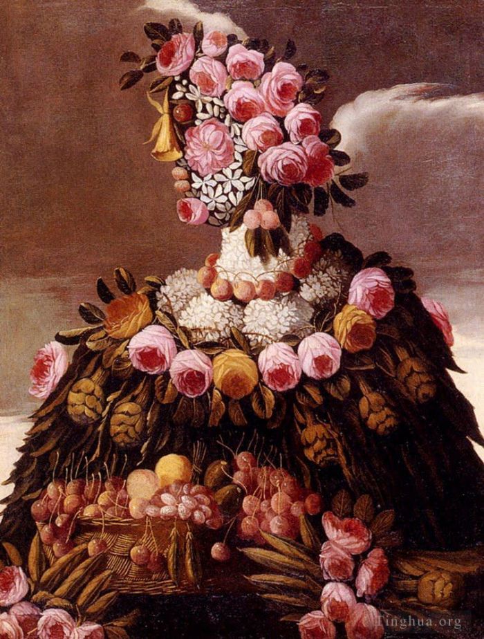 朱塞佩·阿尔钦博托 的油画作品 -  《花的女人》