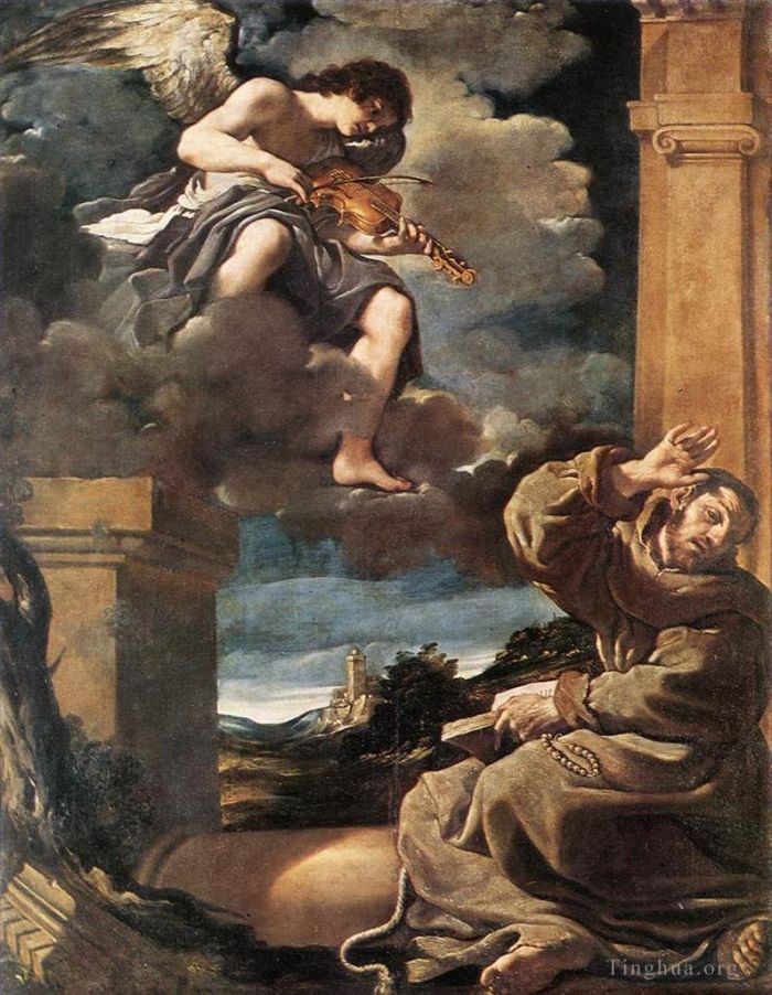 圭尔奇诺 的油画作品 -  《圣弗朗西斯与拉小提琴的天使》