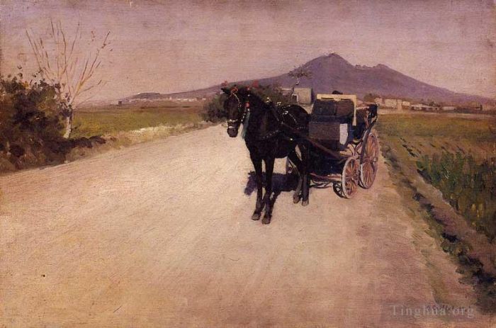 古斯塔夫·卡勒波特 的油画作品 -  《那不勒斯附近的一条路》