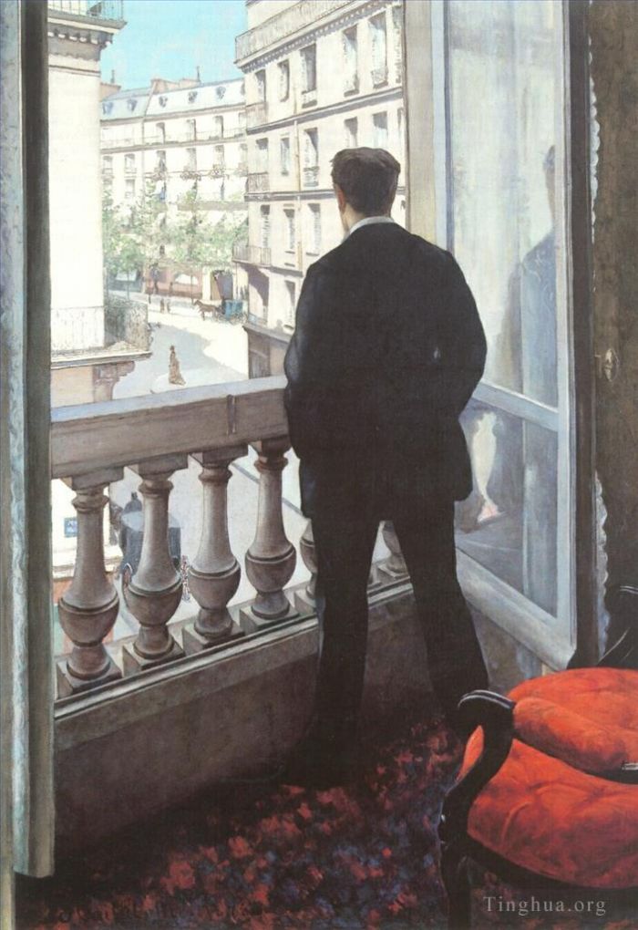 古斯塔夫·卡勒波特 的油画作品 -  《一个年轻人在窗前》