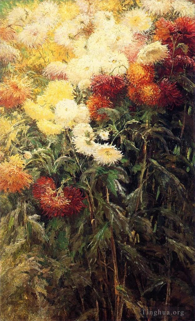 古斯塔夫·卡勒波特 的油画作品 -  《小热讷维耶的菊花花园》