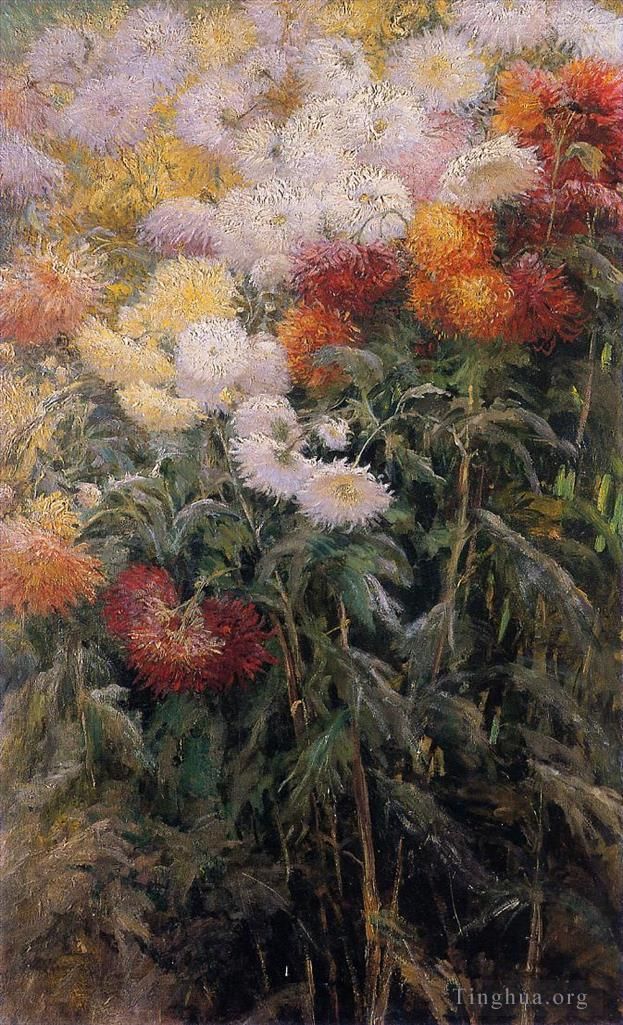 古斯塔夫·卡勒波特 的油画作品 -  《小热讷维耶的菊花丛花园》