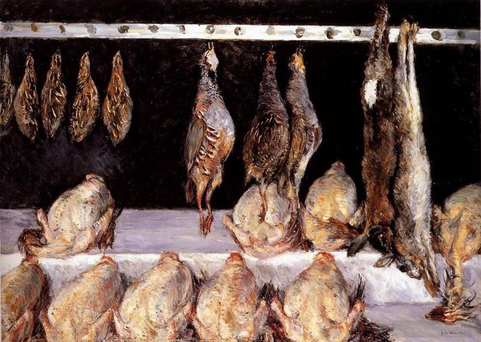 古斯塔夫·卡勒波特 的油画作品 -  《鸡和猎鸟的展示》