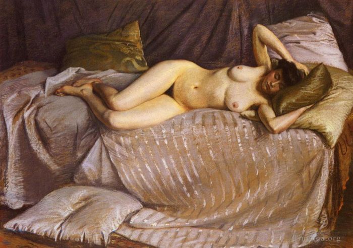 古斯塔夫·卡勒波特 的油画作品 -  《Femme,Nue,Etendue,Sur,Un,Divan》