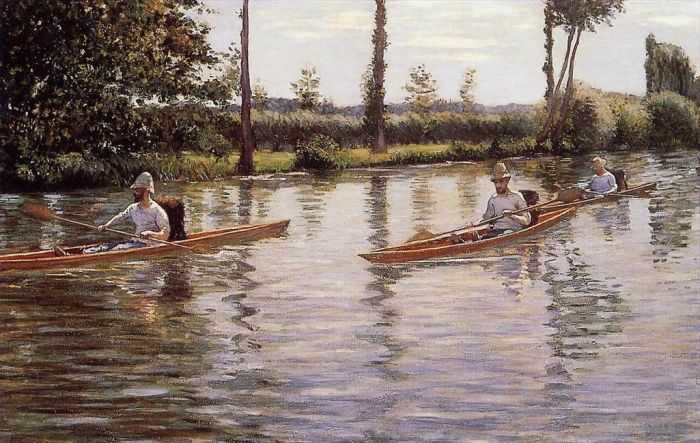 古斯塔夫·卡勒波特 的油画作品 -  《Perissoires,sur,lYerres,又名,在耶尔海景上划船》