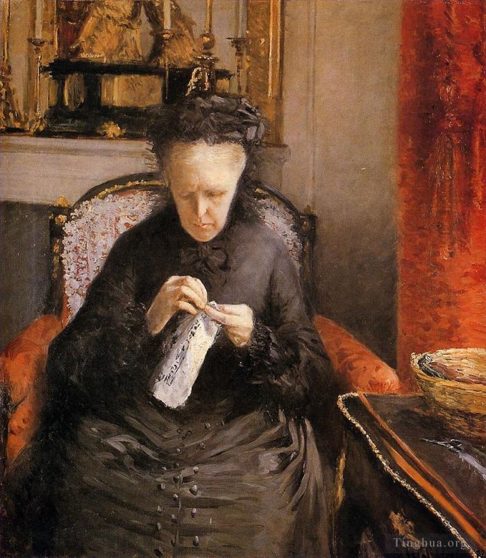 古斯塔夫·卡勒波特 的油画作品 -  《艺术家母亲,Martial,Caillebote,夫人的肖像》