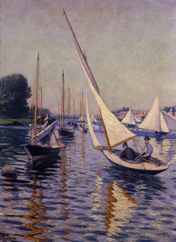 古斯塔夫·卡勒波特 的油画作品 -  《阿让特伊海景帆船赛》
