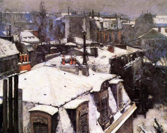 古斯塔夫·卡勒波特 的油画作品 -  《雪下的屋顶》
