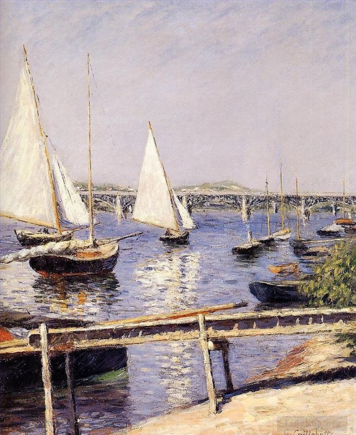 古斯塔夫·卡勒波特 的油画作品 -  《在阿让特伊海景的帆船》