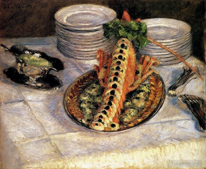 古斯塔夫·卡勒波特 的油画作品 -  《静物与小龙虾》