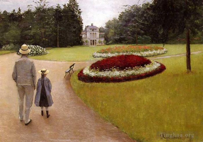 古斯塔夫·卡勒波特 的油画作品 -  《耶雷斯,Caillebotte,地产上的公园》