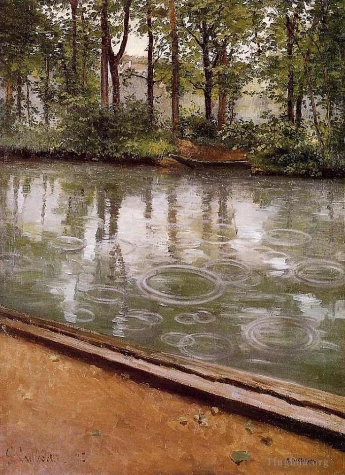古斯塔夫·卡勒波特 的油画作品 -  《耶雷斯雨又名雨中河岸》