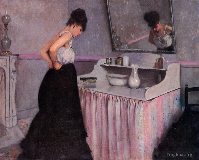 古斯塔夫·卡勒波特 的油画作品 -  《梳妆台前的女人》