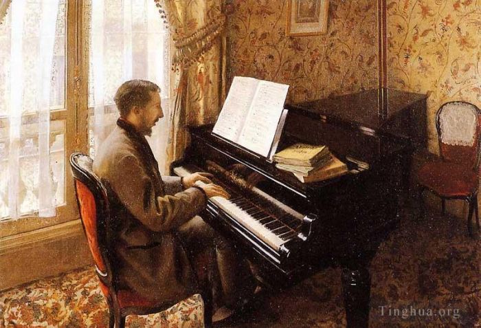 古斯塔夫·卡勒波特 的油画作品 -  《弹钢琴的年轻人》