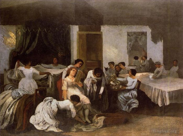 居斯塔夫·库尔贝 的油画作品 -  《为死去的女孩穿衣服,为新娘穿衣服》