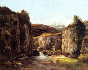 艺术家居斯塔夫·库尔贝作品《景观,杜布斯岩石中的源头》