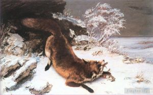 艺术家居斯塔夫·库尔贝作品《雪中的狐狸》