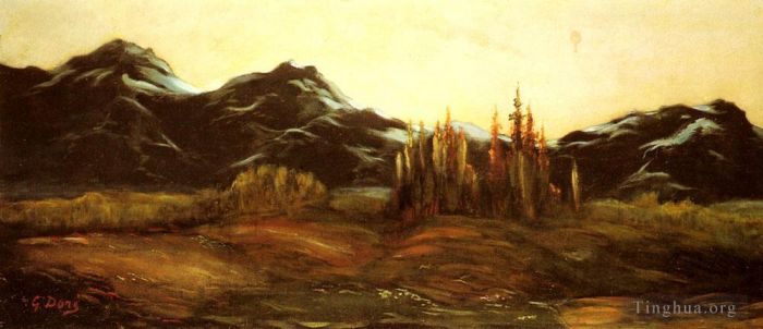 古斯塔夫·多尔 的油画作品 -  《Louis,Christophe,山地风景与气球风景》