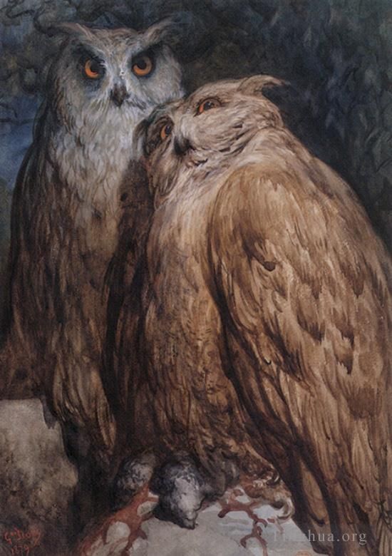 古斯塔夫·多尔 的油画作品 -  《两只猫头鹰》