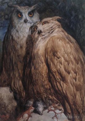 艺术家古斯塔夫·多尔作品《两只猫头鹰》