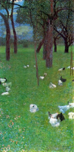 艺术家古斯塔夫·克林姆作品《在圣阿加莎的雨水花园和鸡之后》