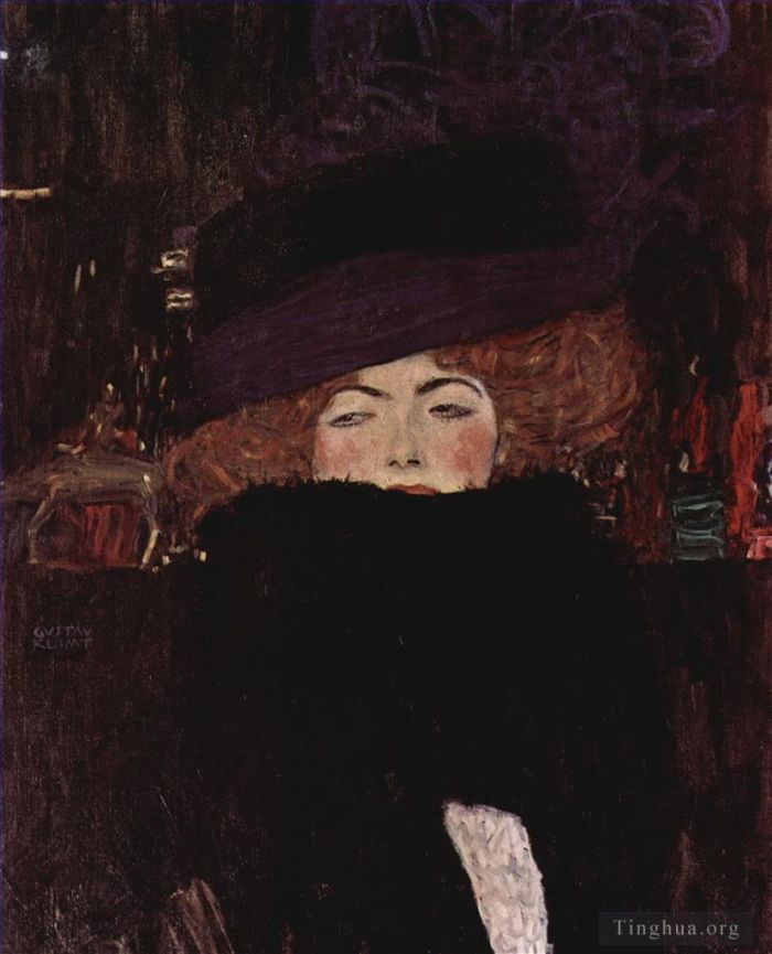 古斯塔夫·克林姆 的油画作品 -  《戴帽子和羽毛蟒蛇的女士》