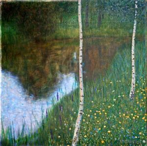 艺术家古斯塔夫·克林姆作品《有白桦树的湖边》