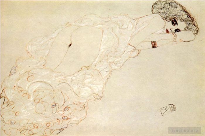 古斯塔夫·克林姆 的油画作品 -  《裸体斜倚，俯卧，面向右侧》