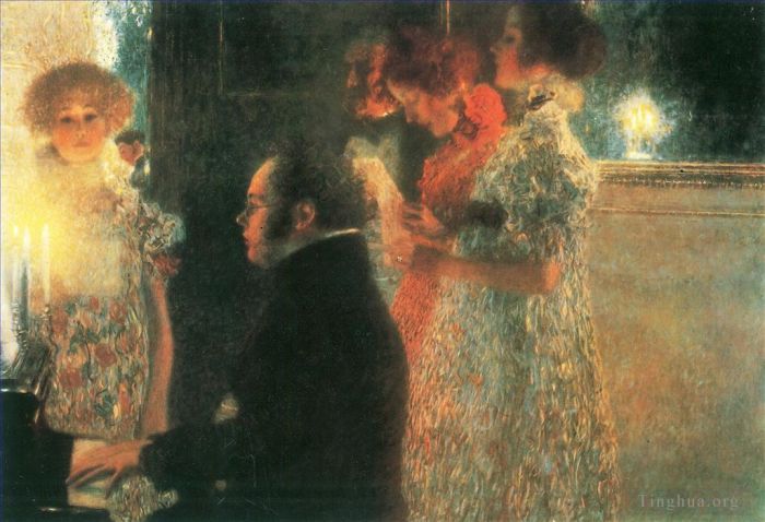 古斯塔夫·克林姆 的油画作品 -  《舒伯特在钢琴上我》