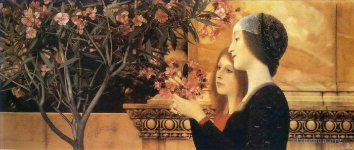 古斯塔夫·克林姆 的油画作品 -  《两个女孩与夹竹桃》